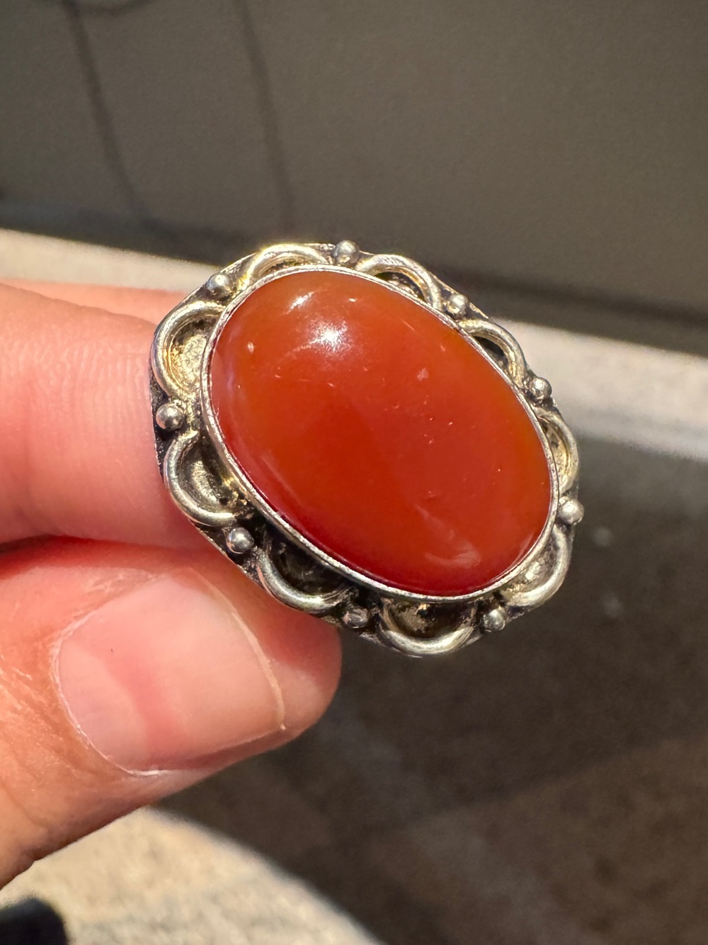 Carnelian 925 plated Oval Statement Ring -size 6